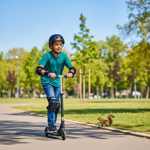 Hispanic Boy on Scooter in Urban Park