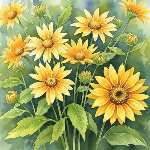 Radiant Yellow Flowers Watercolor Painting