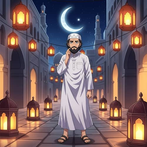 Geto Suguru Anime Character in Islamic Attire for Ramadan