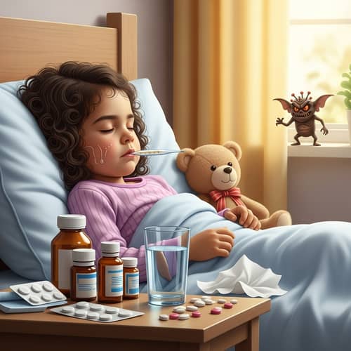 Child Struggling with Illness - Healing and Wellness Depiction