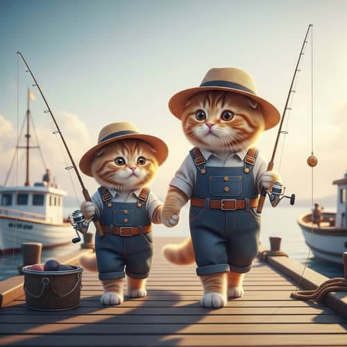 Father & Son Scottish Fold Cats Fishing | Joyful Stroll by the Dock
