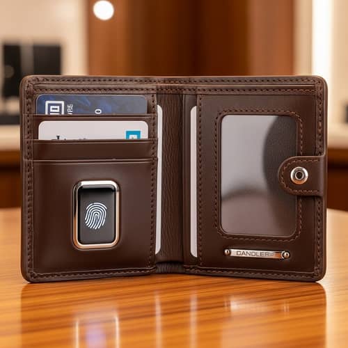 Sophisticated Brown Leather Wallet with Fingerprint Scanner