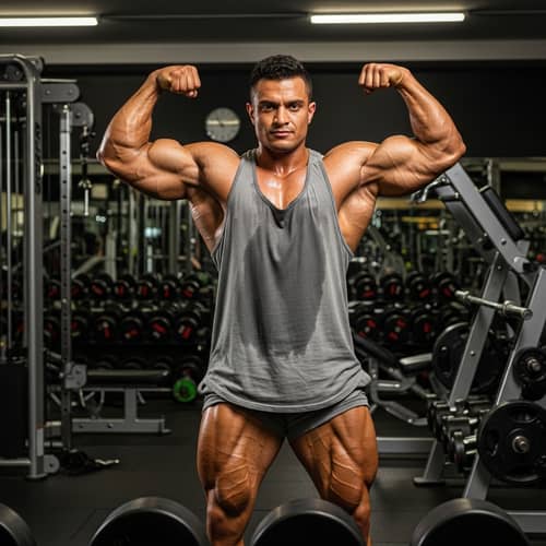 Dedicated Gym Enthusiast Flexing Muscles | Workout Inspiration