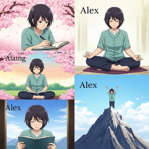 Moments of Self-Reflection and Growth for Alex in Anime Style