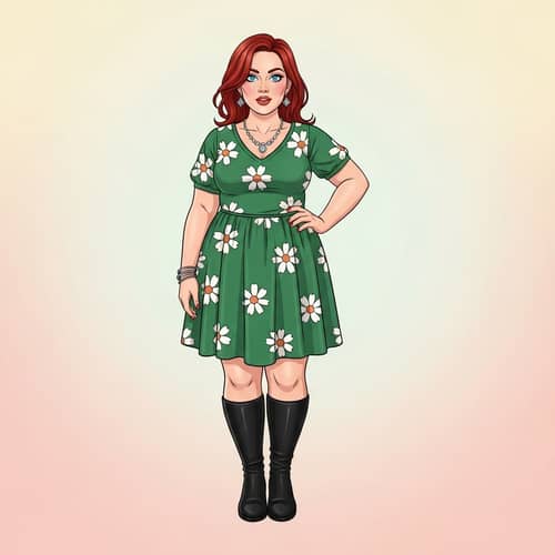 Confident Plus-Size Woman in Chic Green Dress