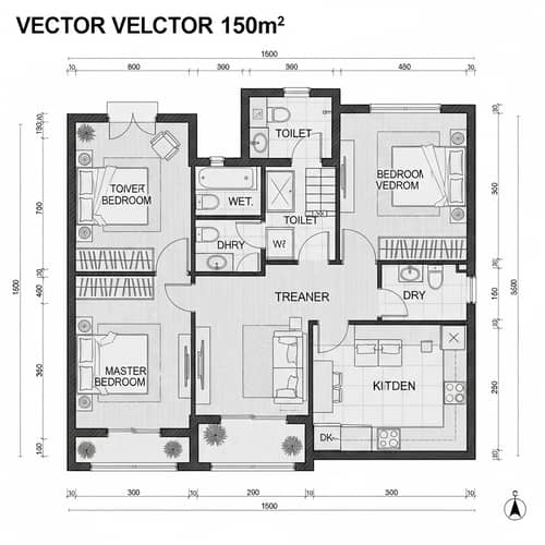 150 sqm Detailed Floor Plan with Luxurious Bedrooms & Functional Layout