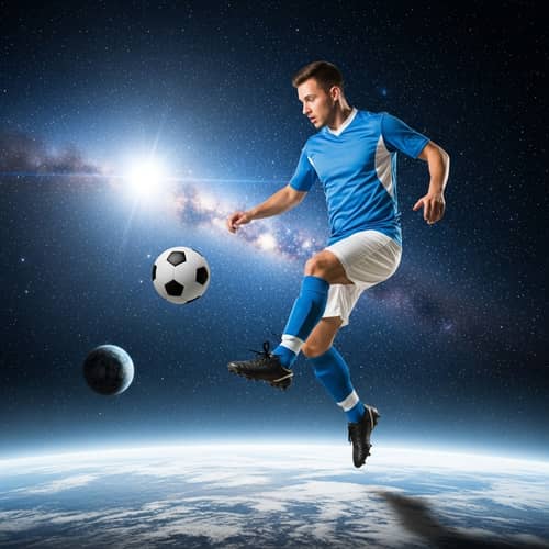 Caucasian Male Soccer Player in Outer Space | Extraordinary Football Moment