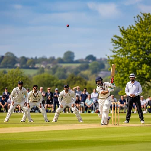 Lively Cricket Match in Progress: Action-Packed Scene