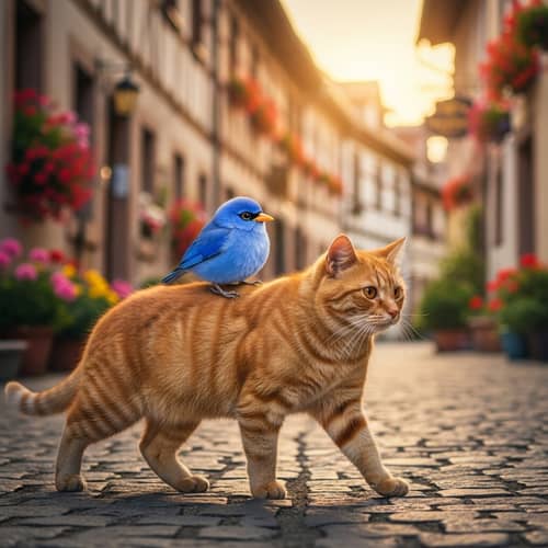 Cute Bird on Cat's Back: A Unique Friendship