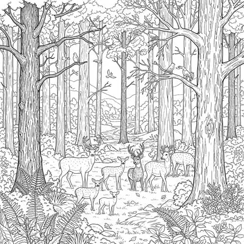 Forest Sketch for Wood Burning | Towering Trees, Deer & Stream