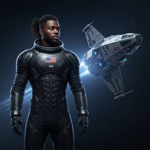 Regal Man of Black Descent in Cosmic Spacesuit - Space Exploration