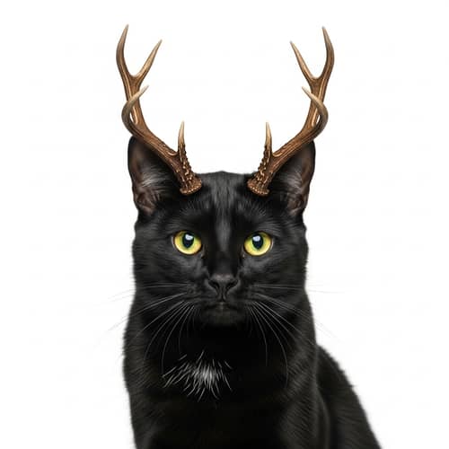 Majestic Black Cat with Antlers - Enigmatic Feline