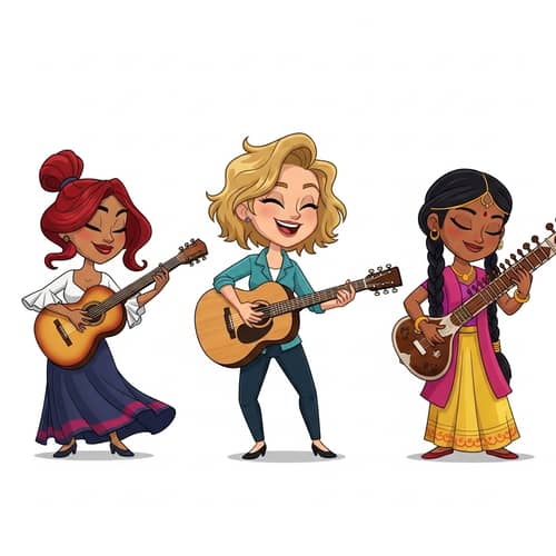 Cartoon Women Playing Guitar Mini Characters