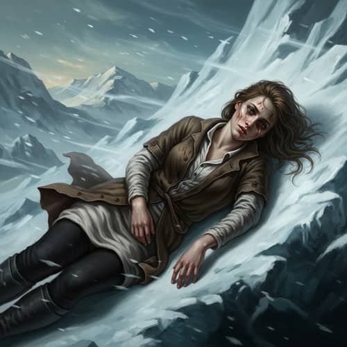 Baroque Style Oil Painting of Frail Woman in Arctic Mountains
