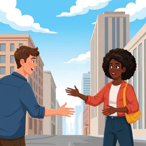 Joyful Reunion of Friends in Urban Setting