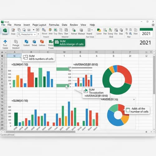 Excel 2021: Modern Digital Interface with Menus, Ribbon, Formulas, Charts