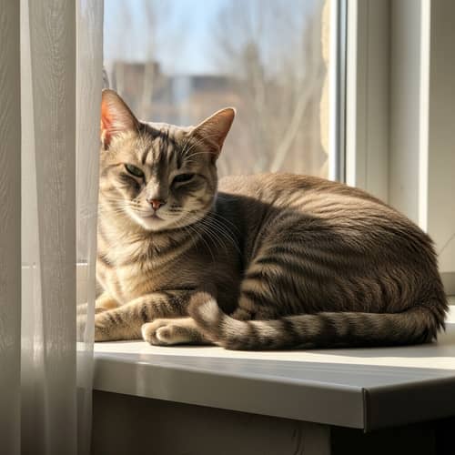 Tranquil Domestic Cat Lounging on Window Sill