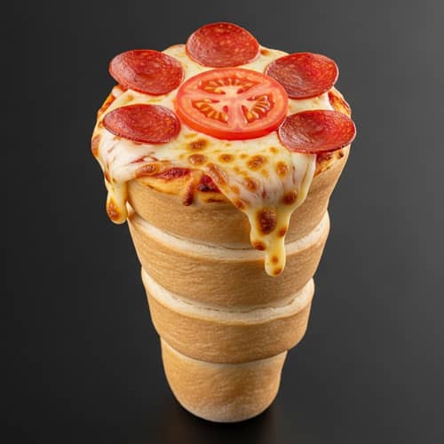 Cone-Shaped Pizza with Cheese and Pepperoni