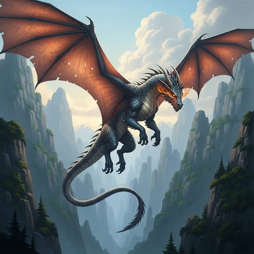 Majestic Mythical Dragon Soaring in Air | Enchanting Image