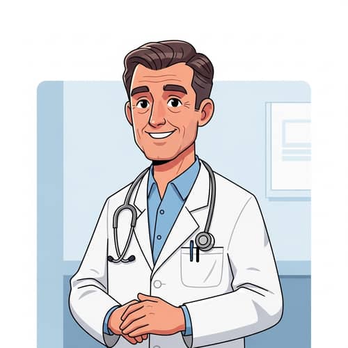 Friendly Middle-Aged Doctor Cartoon Illustration