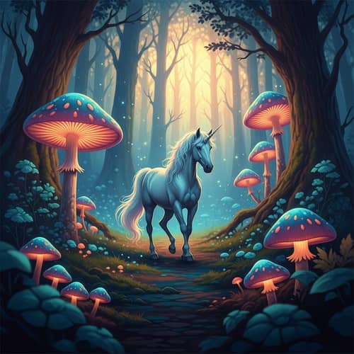 Majestic Unicorn in Mystical Forest - Fantasy Painting