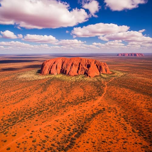 Breathtaking Aerial Shot of Australia's Outback with Uluru