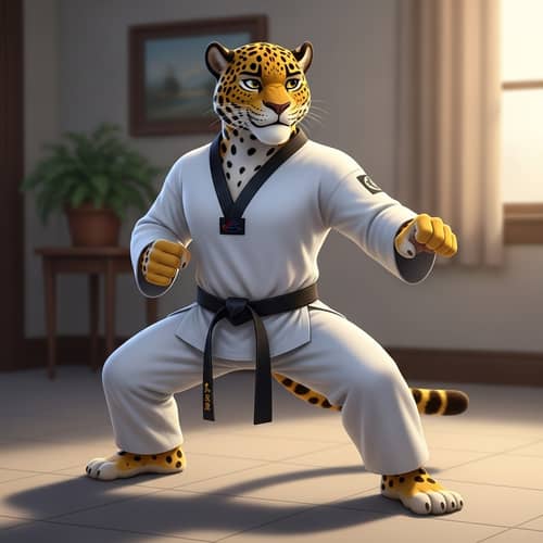 Jaguar Warrior in Taekwondo Dobok | Stunning Martial Arts Stance