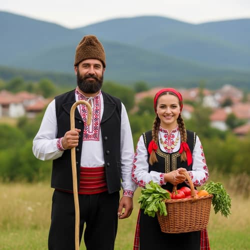 Bulgarian Man and Woman in Traditional Attire | Rural Lifestyle