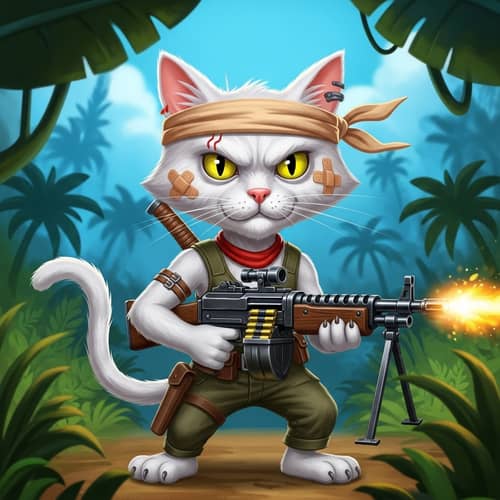 Albino Action Hero Cat in Soviet-Era Cartoons Jungle Adventure