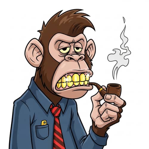Funny Cartoon Ape with Shiny Gold Teeth and Smoke Effect