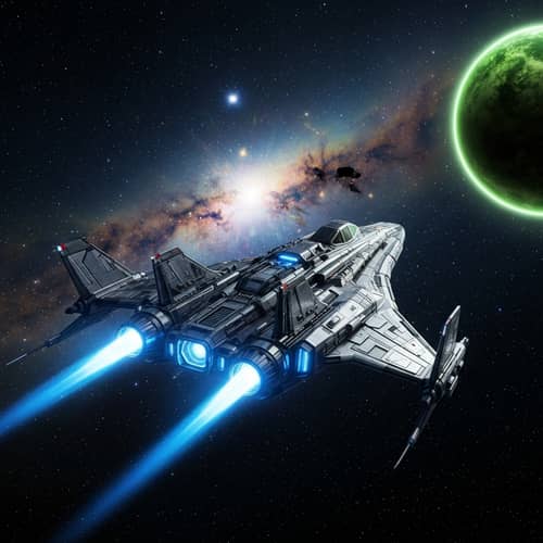 Futuristic Space Exploration: Sleek Spaceship Soaring Amid Nebula