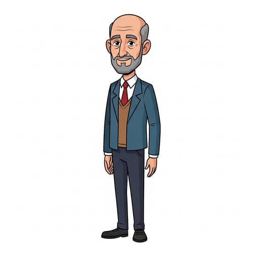 Cartoon Portrait of Eric - Bald 55-Year-Old Man with Grey Hair