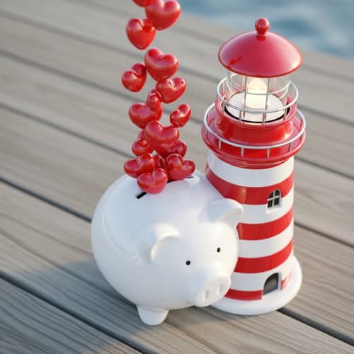Lighthouse Piggy Bank Filling with Hearts | Save Money and Love