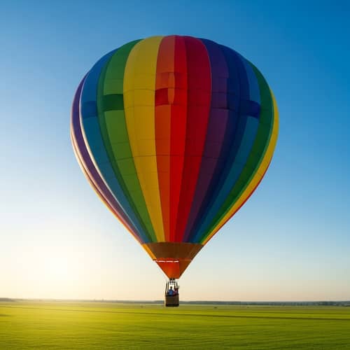 Vivid Hot Air Balloon Floating in Clear Blue Sky