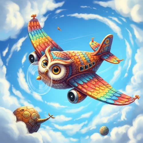 Whimsical Owl-Shaped Airplane Illustration