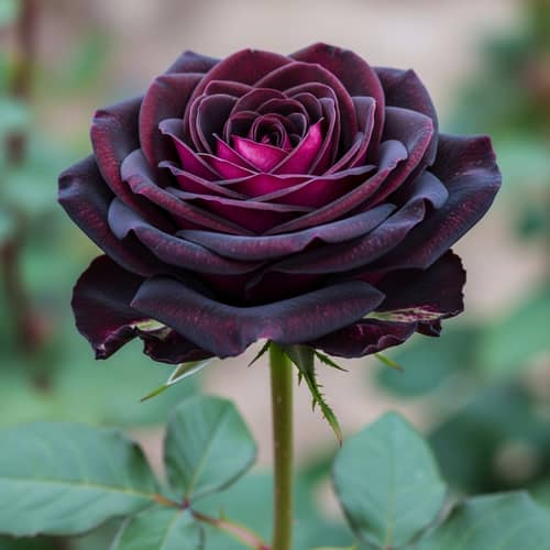 Dark-Colored Rose in Full Bloom - Velvety Petals, Mysterious Beauty
