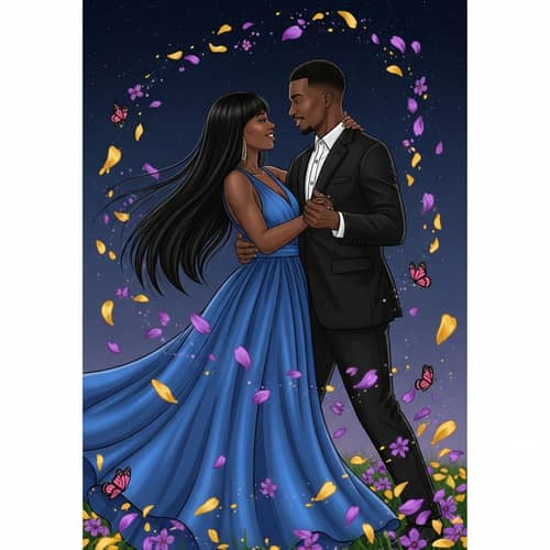 Love in Motion: African-American Couple Dancing Under Moonlight