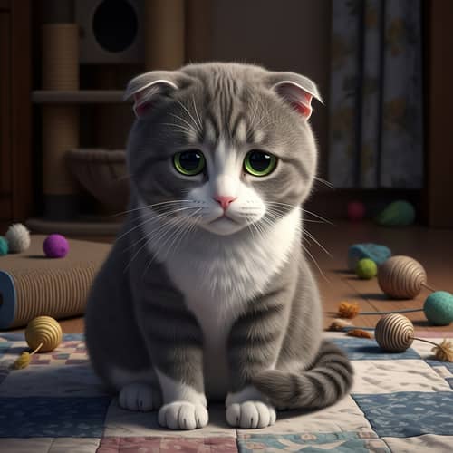 Melancholic Gray Feline with Droopy Ears | Cozy Indoor Scene