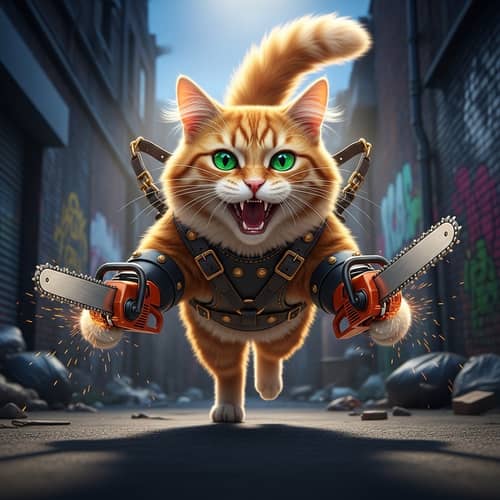 Fierce Chainsaw-Wielding Cat: Bring on the Cuteness