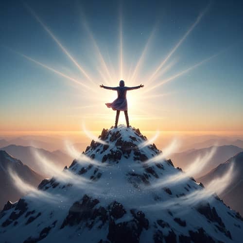 Embracing Limitless Power atop Majestic Mountain
