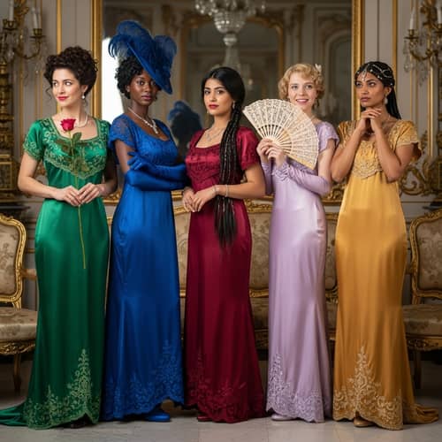 Belle Epoque Fashion: Full-length Women in Satin Sheaths