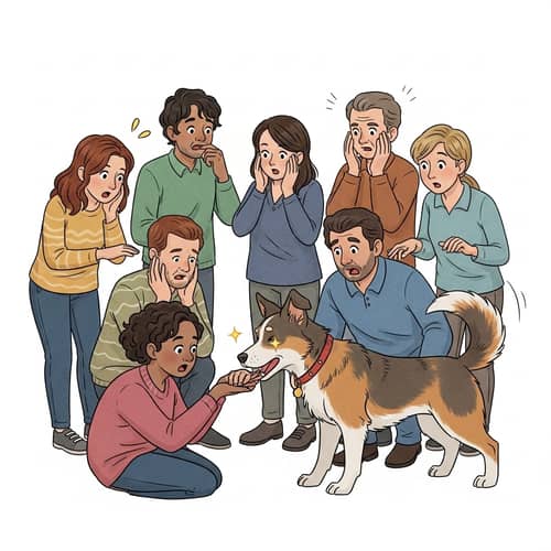 Surprised People React to Playful Dog with Friendly Behavior