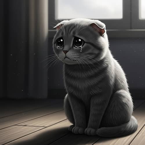 Sorrowful Ashen Grey Cat Sitting Alone