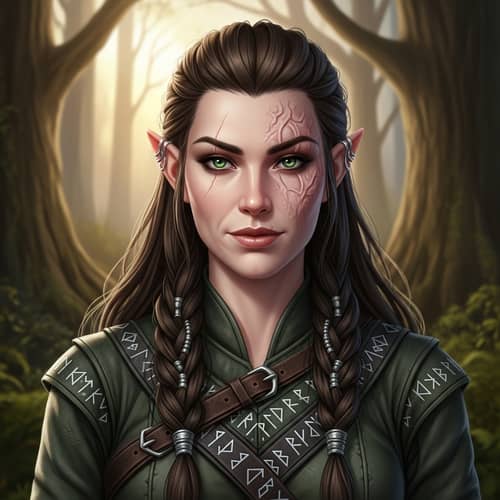 Resilient Elf Woman with Brunette Hair | Half-Face Burn Scar