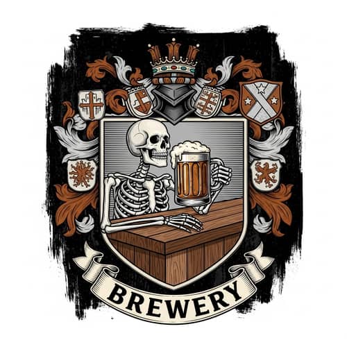 Antique Coat of Arms: Skeleton Enjoying Beer - Brewery Design