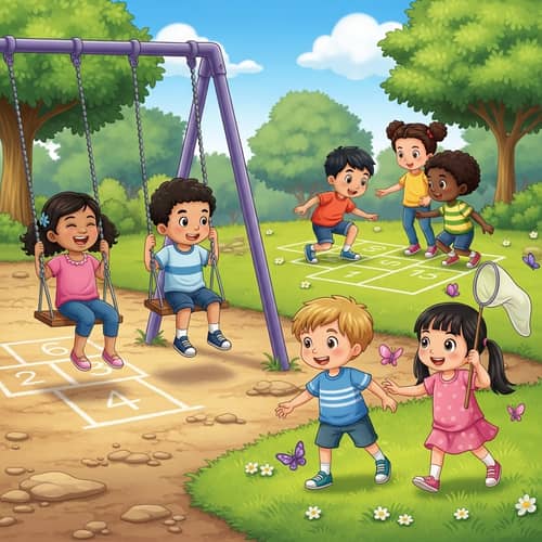 Multicultural Children Playing at Park | Joyful Childhood Scene