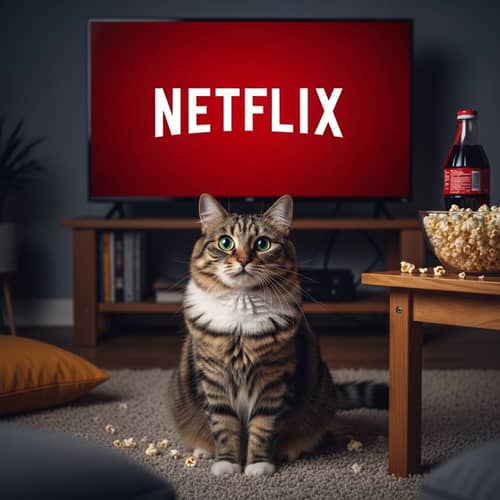 Adorable Cat Enjoying Netflix on Cozy Woolen Carpet