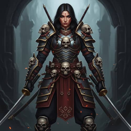 Warrior Girl with Skulls and Armor: Strength & Resilience
