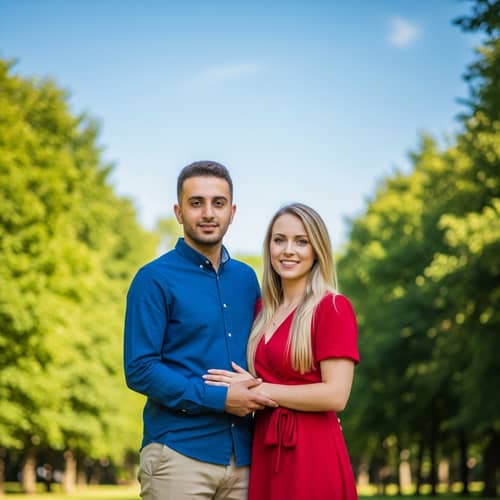 Middle-Eastern and Caucasian Couple in Park