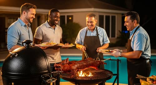 Festive Backyard BBQ with Whole Pig - Vibrant and Joyful Atmosphere